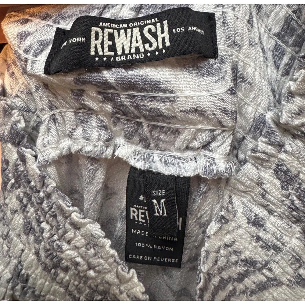 REWASH Pants Blue & White Smocked Waist Wide Leg Resort Beach Vacation Size M - Picture 3 of 4